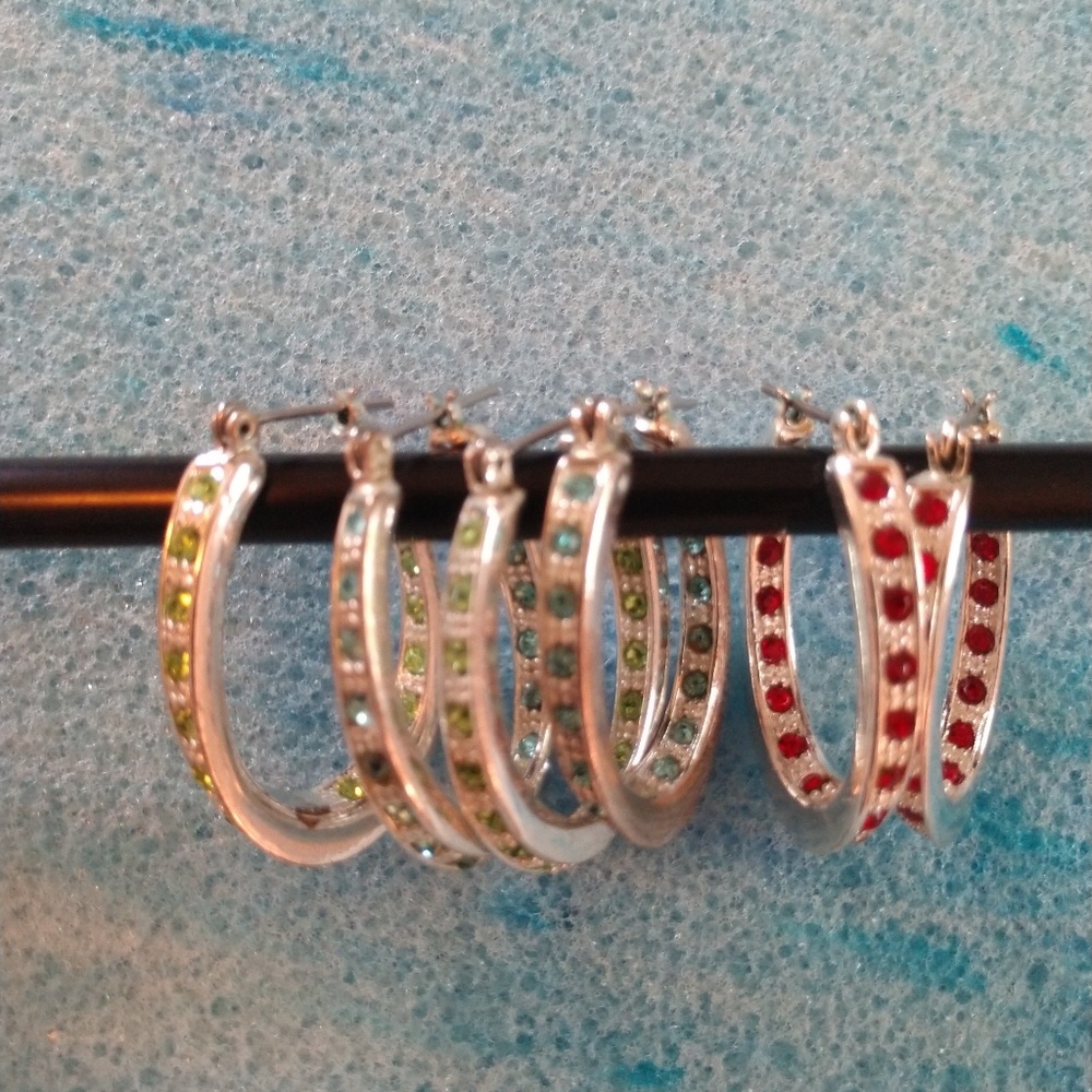 Silvertone Earrings with Crystals